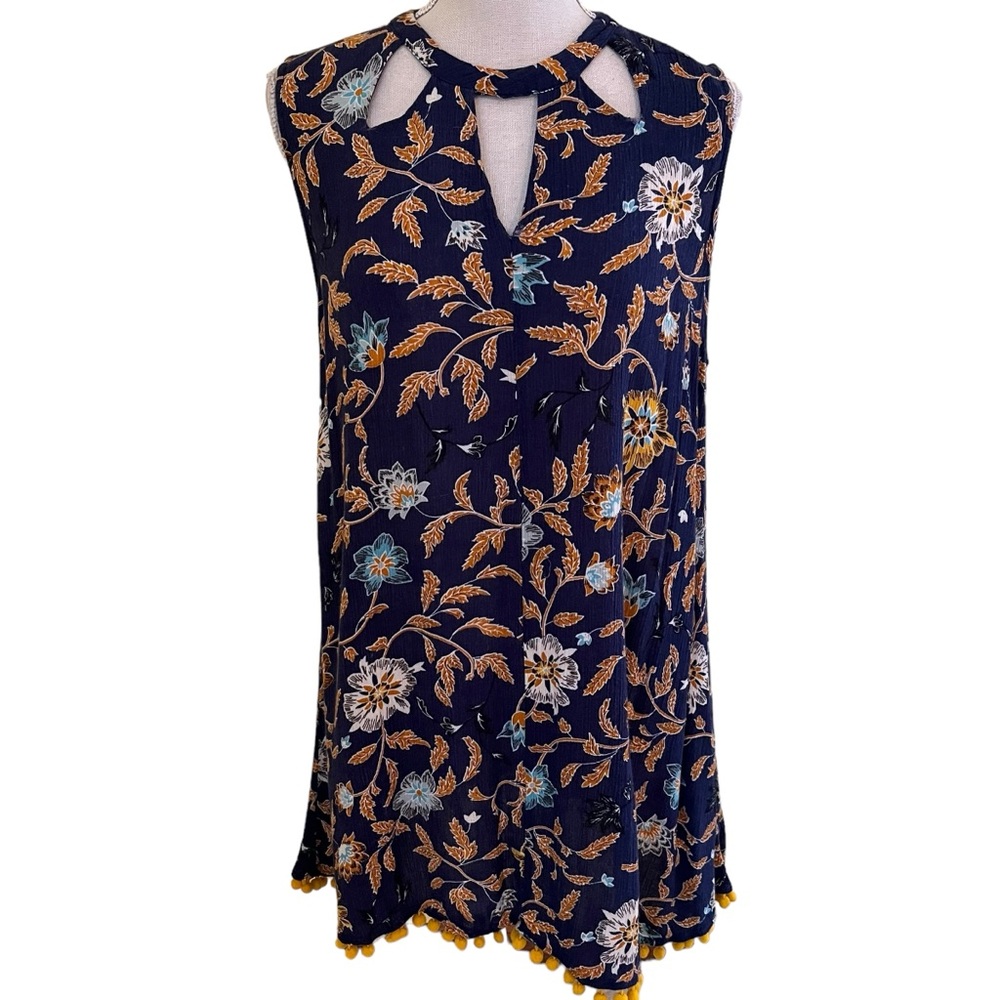 Hayden LA Navy Blue/Yellow Floral Sleeveless Mini Dress with Neckline Cutouts